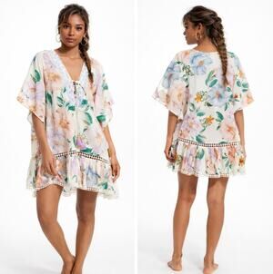 Anthropologie Z&L Cover-up Top Mini Sun Dress Crochet Floral Tunic Small